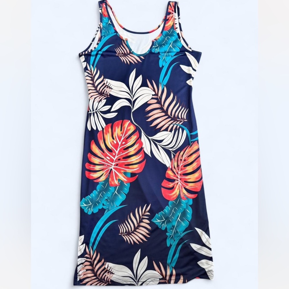 Tropical Print Sleeveless Dress